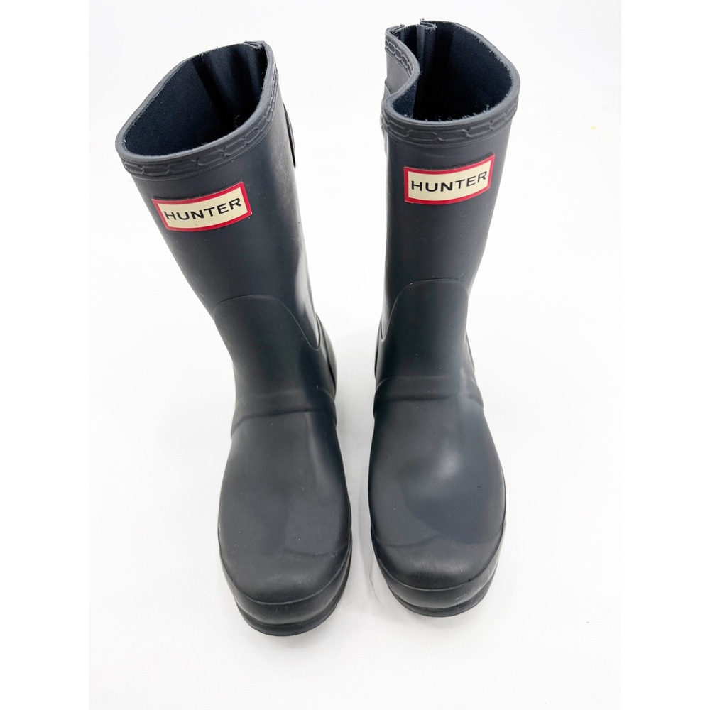 Hunter Original Short Back Adjustable Rain Boots Navy Blue Matte Womens 7 EU 38